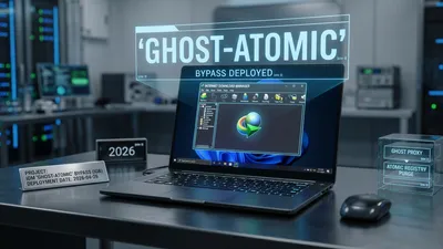Technical diagram or UI screenshot illustrating the Ghost-Atomic Bypass methodology for Internet Download Manager trial management.
